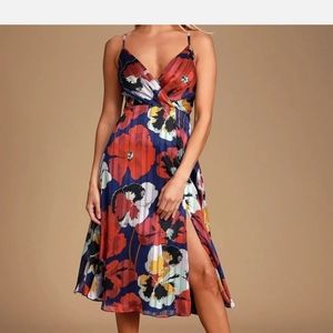 Lulu's All About Love Floral Print Midi Dress Royal Blue Multi Large